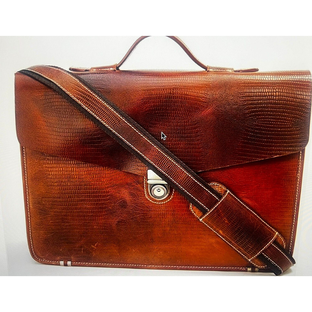 LUXEORIA intage Brown Leather Briefcase Messenger Bag .
